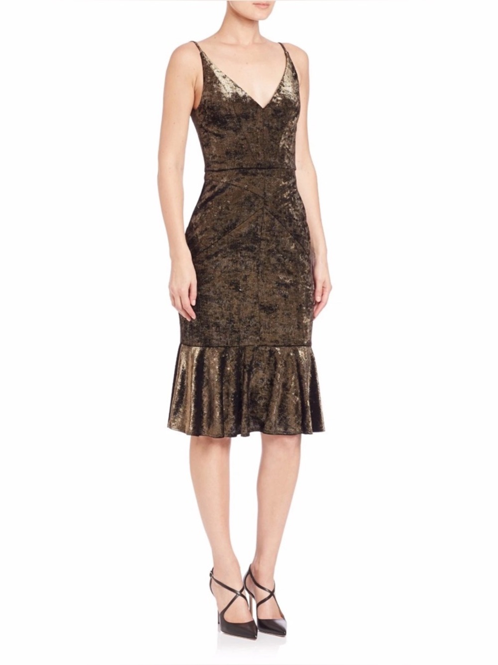 Black Halo Janie Bryant Garland V-Neck Flounce Hem Midi Dress NWT Size 8